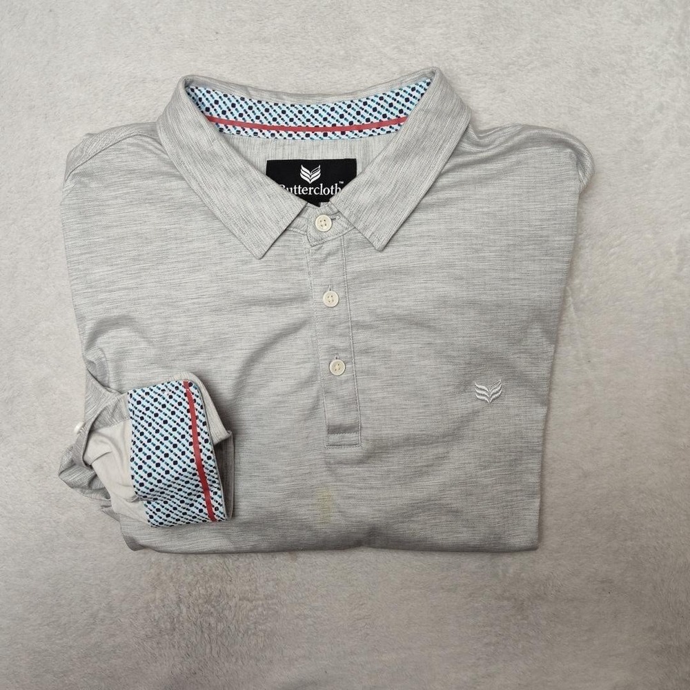 Buttercloth‎ Polo Shirt Mens XL Gray Long Sleeve Relaxed Golf Performance Work